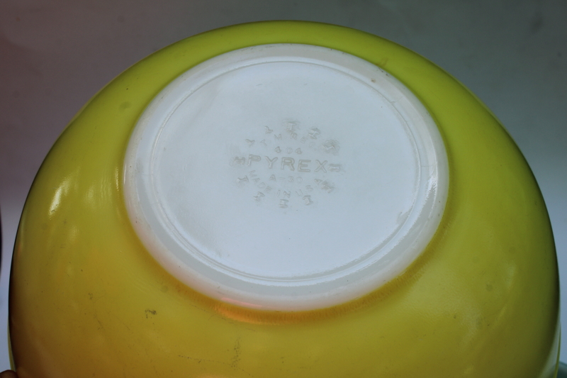 photo of vintage Pyrex primary yellow aqua red mixing bowls 404 403 402 MCM frankenstack retro colors!  #8